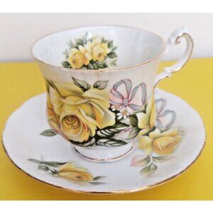 Paragon "Wedding Bouquet" Golden Rose with Blue Bow Vintage Teacup & Saucer RARE